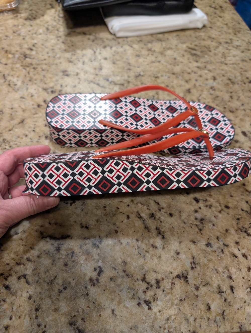 Tory Burch Thandie Wedge Flip-flop Geometric Logo Women's Sz 10 - Picture 2 of 5